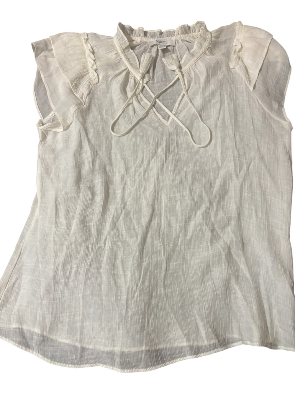 🟤Lightweight Ivory Ruffle Tie-Neck Women's Top